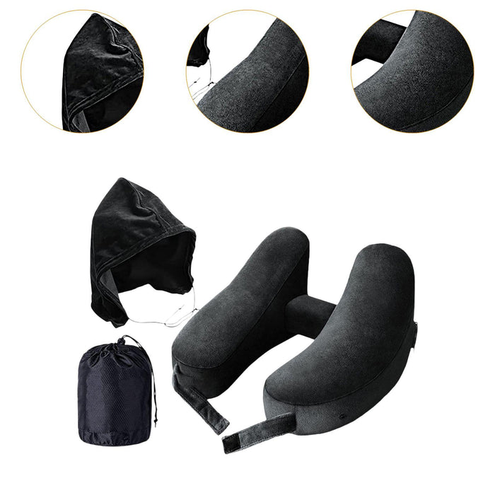 Crofta Travel Neck Pillow for Car Plane Outdoor Use Ergonomic Office Napping Pillow black hoodie