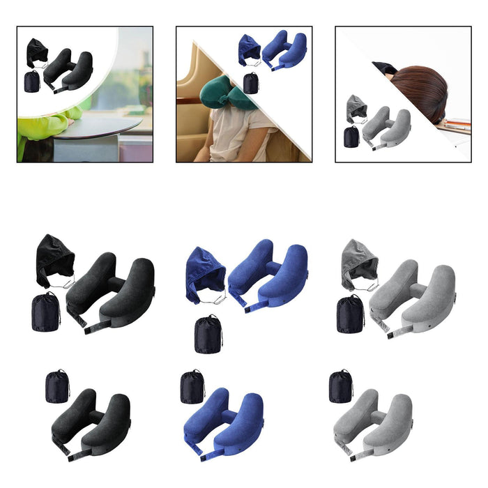 Crofta Travel Neck Pillow for Car Plane Outdoor Use Ergonomic Office Napping Pillow black hoodie