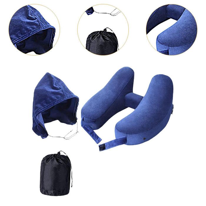 Crofta Travel Neck Pillow for Car Plane Outdoor Use Ergonomic Office Napping Pillow navy blue hoodie