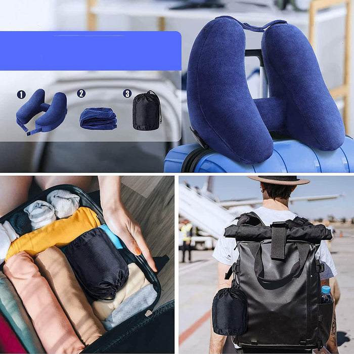 Crofta Travel Neck Pillow for Car Plane Outdoor Use Ergonomic Office Napping Pillow navy blue hoodie