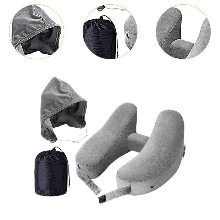 Crofta Travel Neck Pillow for Car Plane Outdoor Use Ergonomic Office Napping Pillow gray hoodie