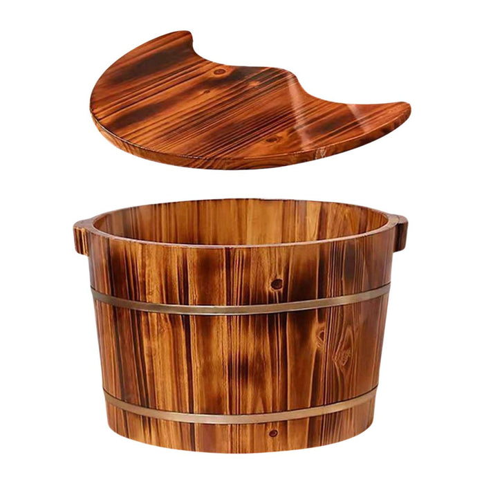 Crofta Wood Footbath Basin Double Handle Wooden Foot Basin for Bedroom Travel Sauna L