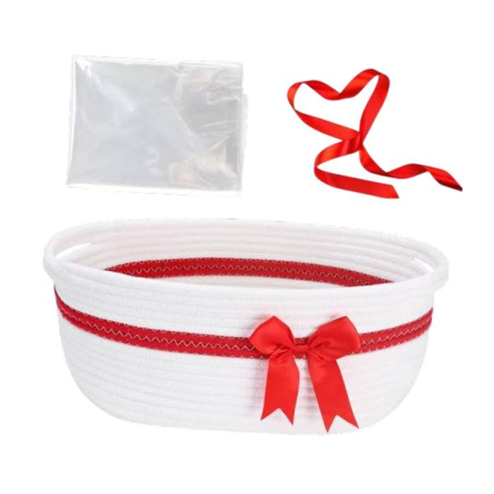 Crofta Storage Basket with Handles Christmas Woven Basket for Wardrobe Keepsake Toy white