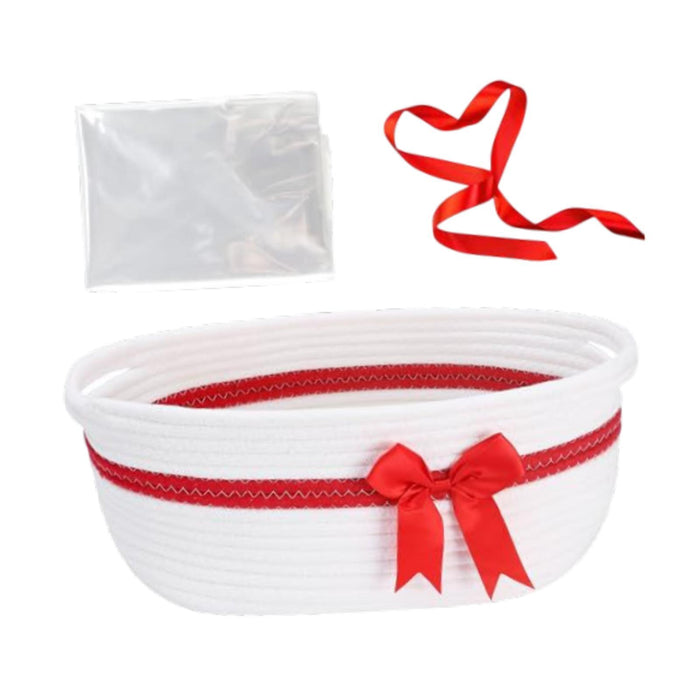 Crofta Storage Basket with Handles Christmas Woven Basket for Wardrobe Keepsake Toy white