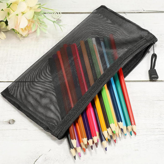 15x Mesh Zipper Pouch Bags Nylon Small Comestic Bag for Home School Supplies