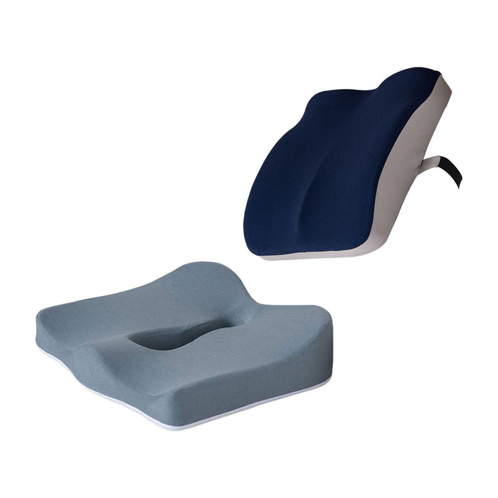 Crofta Memory Foam Seat Cushion Dual Use Back Support for Dining Chairs Outdoor Car Navy blue and gray