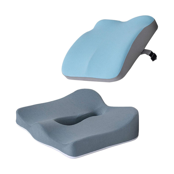 Crofta Memory Foam Seat Cushion Dual Use Back Support for Dining Chairs Outdoor Car blue and gray