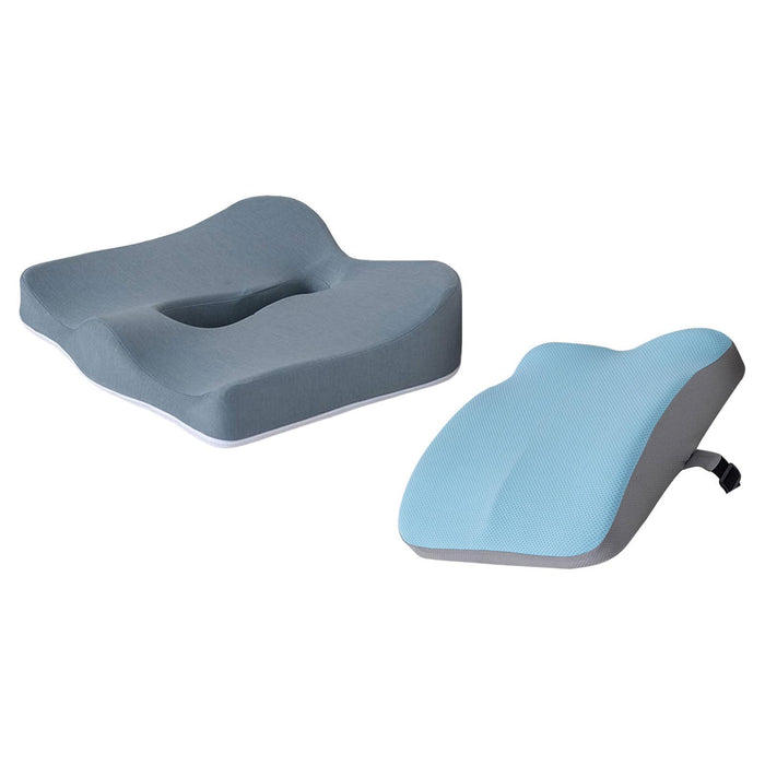 Crofta Memory Foam Seat Cushion Dual Use Back Support for Dining Chairs Outdoor Car blue and gray