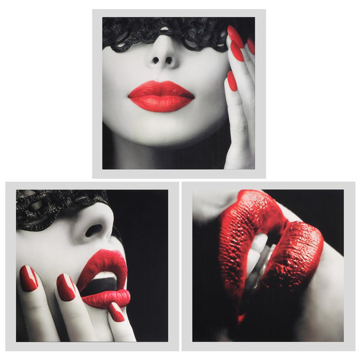 3Pcs Modern Art Oil Painting Canvas Picture Red Lips Wall Home Decor 40x40cm No Frame