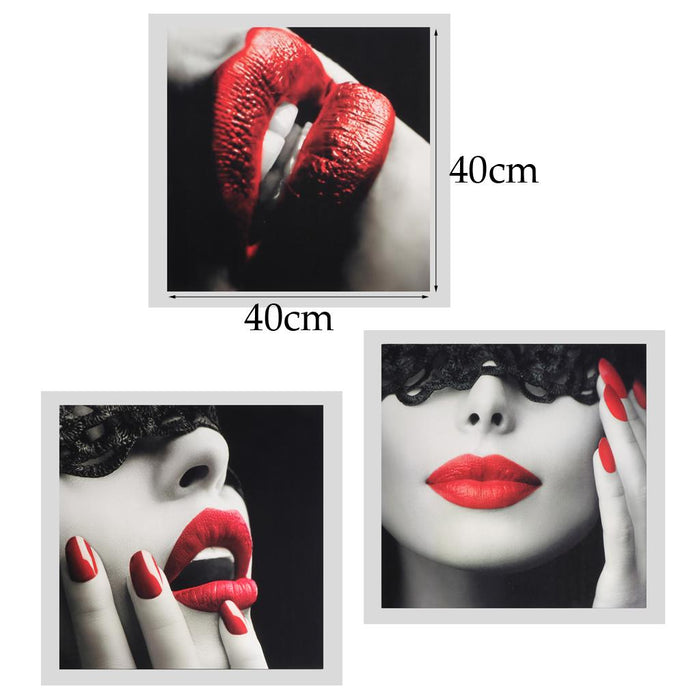 3Pcs Modern Art Oil Painting Canvas Picture Red Lips Wall Home Decor 40x40cm No Frame