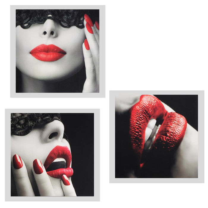 3Pcs Modern Art Oil Painting Canvas Picture Red Lips Wall Home Decor 40x40cm No Frame