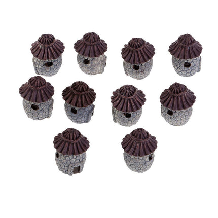 Crofta Village Thatch House Micro Landscape Resin Craft Decoration Gray Round