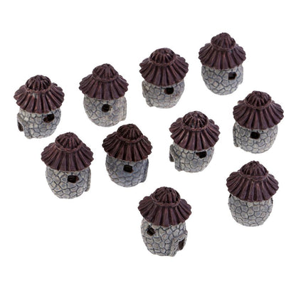 Crofta Village Thatch House Micro Landscape Resin Craft Decoration Gray Round