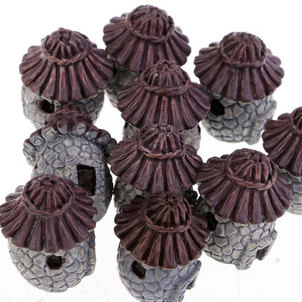 Crofta Village Thatch House Micro Landscape Resin Craft Decoration Gray Round