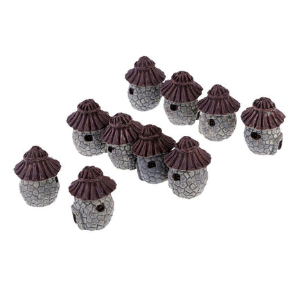 Crofta Village Thatch House Micro Landscape Resin Craft Decoration Gray Round