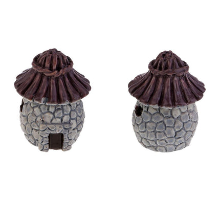 Crofta Village Thatch House Micro Landscape Resin Craft Decoration Gray Round