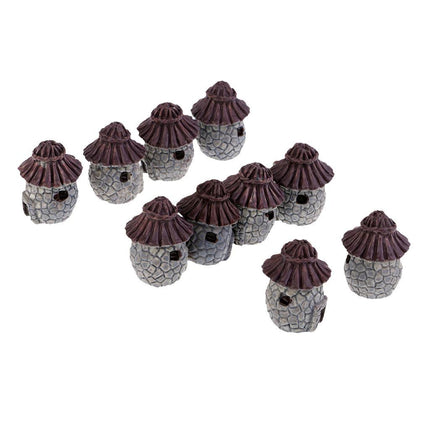 Crofta Village Thatch House Micro Landscape Resin Craft Decoration Gray Round