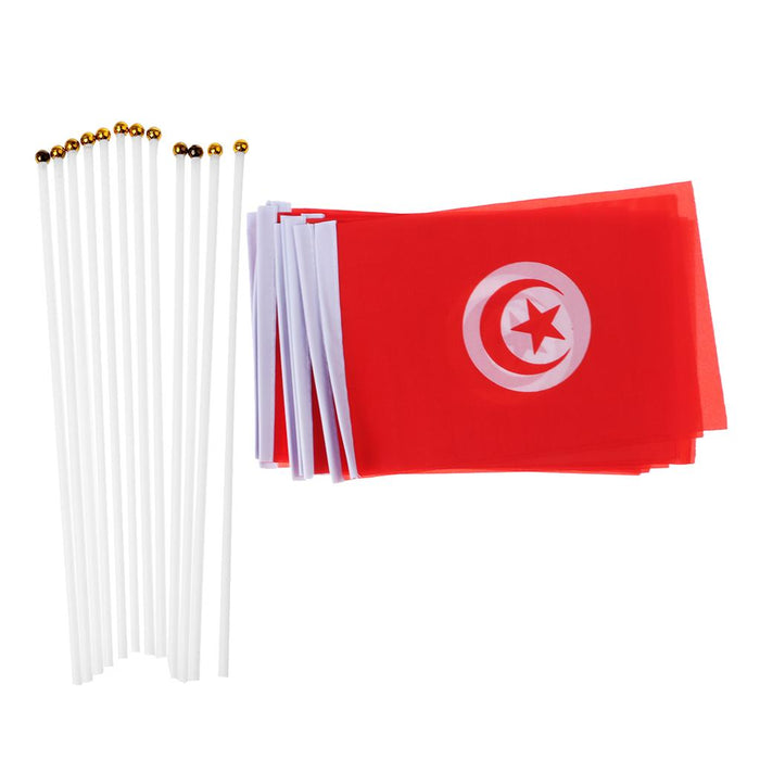 Crofta 12PCS Flag Flags Banner Hand Waving Flag National Pride Flag Tunisia