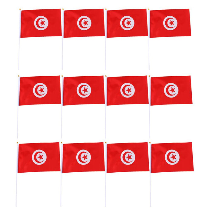 Crofta 12PCS Flag Flags Banner Hand Waving Flag National Pride Flag Tunisia