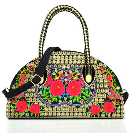 Crofta Vintage Ethnic Embroidery Shoulder Bag Handbag for Woman Girl Gift Red