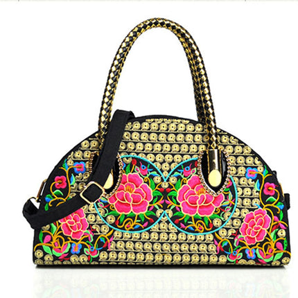 Crofta Vintage Ethnic Embroidery Shoulder Bag Handbag for Woman Girl Gift Red