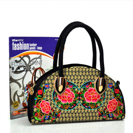 Crofta Vintage Ethnic Embroidery Shoulder Bag Handbag for Woman Girl Gift Red