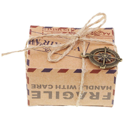 Crofta Vintage Candy Box Travel Theme Air Mail Gift Boxes with Compass and Rope