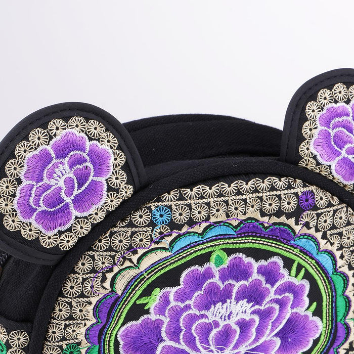 Crofta Yunnan Ethnic Flower Embroidery Ethnic Canvas Women Shoulder Bag Purple