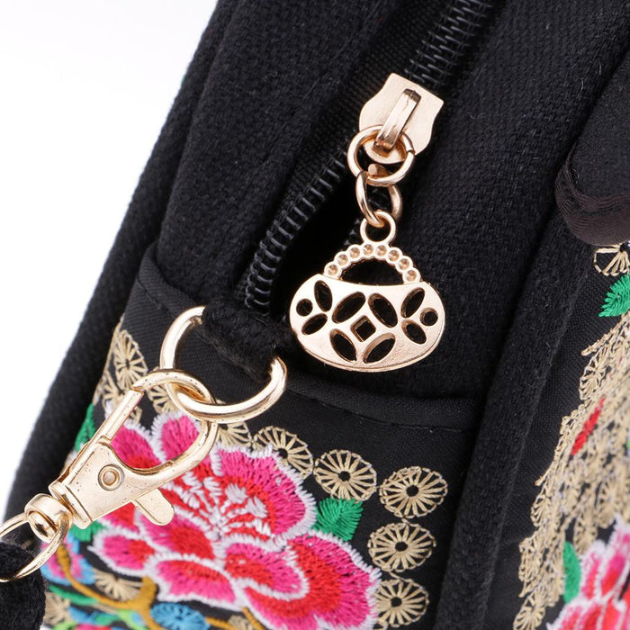 Crofta Yunnan Ethnic Flower Embroidery Ethnic Canvas Women Shoulder Bag Red