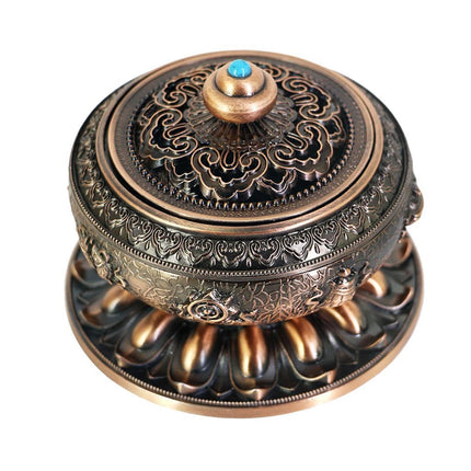 Crofta Vintage Alloy Cone Incense Burner Holder Bowl With Firm Lid Base For Coil Stick Golden