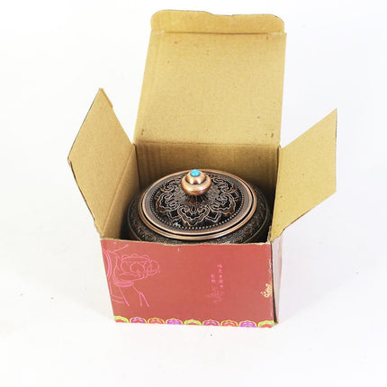 Crofta Vintage Alloy Cone Incense Burner Holder Bowl With Firm Lid Base For Coil Stick Golden