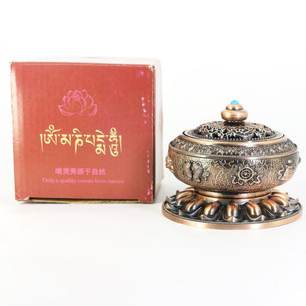 Crofta Vintage Alloy Cone Incense Burner Holder Bowl With Firm Lid Base For Coil Stick Golden