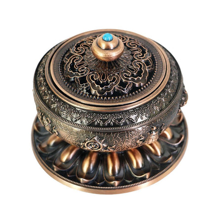 Crofta Vintage Alloy Cone Incense Burner Holder Bowl With Firm Lid Base For Coil Stick Golden