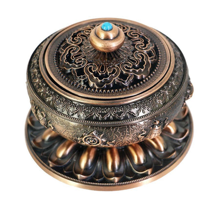 Crofta Vintage Alloy Cone Incense Burner Holder Bowl With Firm Lid Base For Coil Stick Golden