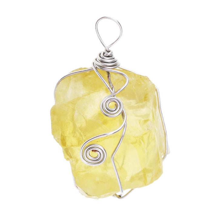 Crofta Wire Wraped Jewelry Natural Citrine Crystal Stone Pendant Handmade Charm