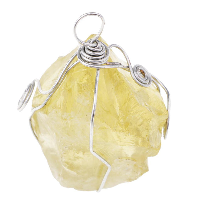 Crofta Wire Wraped Jewelry Natural Citrine Crystal Stone Pendant Handmade Charm