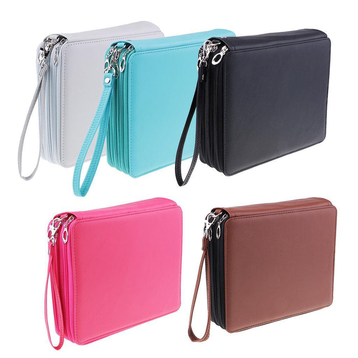 120 Slots PU Leather Pencil Case Portable Colored Pencil Holder Pen Bag Black