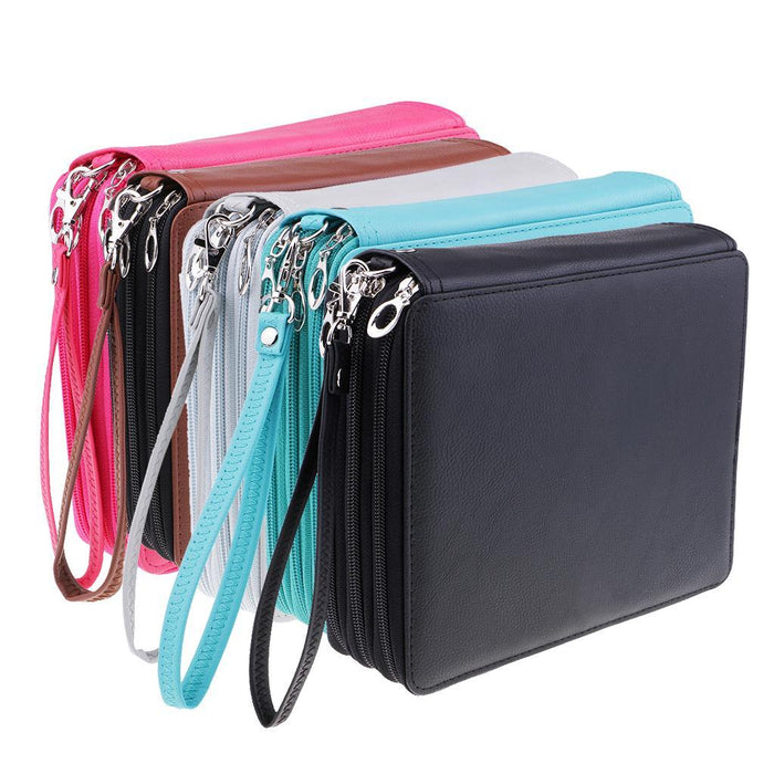 120 Slots PU Leather Pencil Case Portable Colored Pencil Holder Pen Bag Black