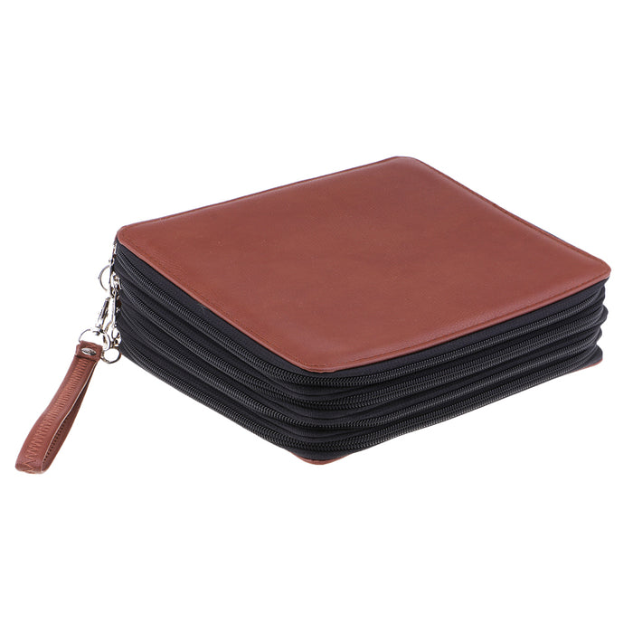 160 Slots PU Leather Pencil Case Portable Colored Pencil Holder Pen Bag Brown