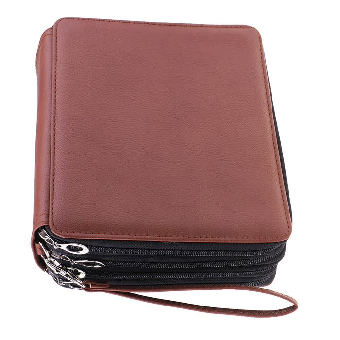 160 Slots PU Leather Pencil Case Portable Colored Pencil Holder Pen Bag Brown