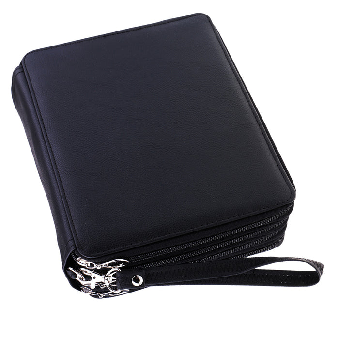 160 Slots PU Leather Pencil Case Portable Colored Pencil Holder Pen Bag Black