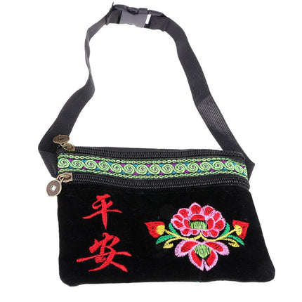 Crofta Vintage Ethnic Shoulder Bag Flower Embroidery Cross Body Messenger Bag A