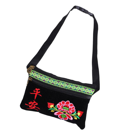 Crofta Vintage Ethnic Shoulder Bag Flower Embroidery Cross Body Messenger Bag A