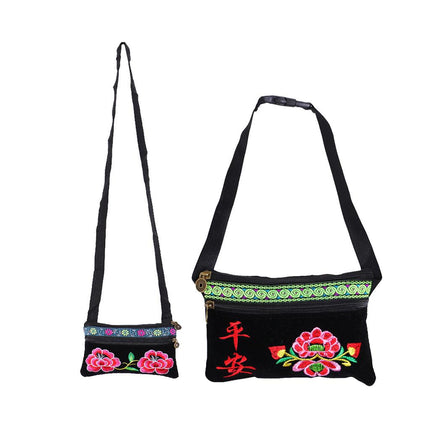 Crofta Vintage Ethnic Shoulder Bag Flower Embroidery Cross Body Messenger Bag A