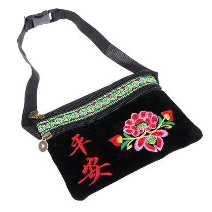 Crofta Vintage Ethnic Shoulder Bag Flower Embroidery Cross Body Messenger Bag A