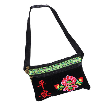 Crofta Vintage Ethnic Shoulder Bag Flower Embroidery Cross Body Messenger Bag A