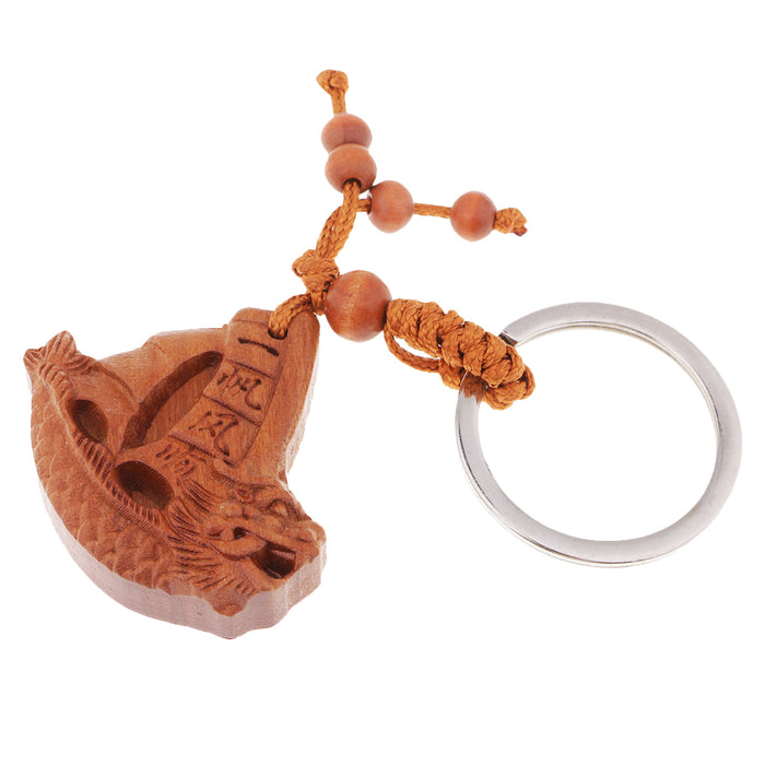 Crofta Wooden Carving Car/Bag/Purse Key Ring Lucky Pendant Key Chain 3