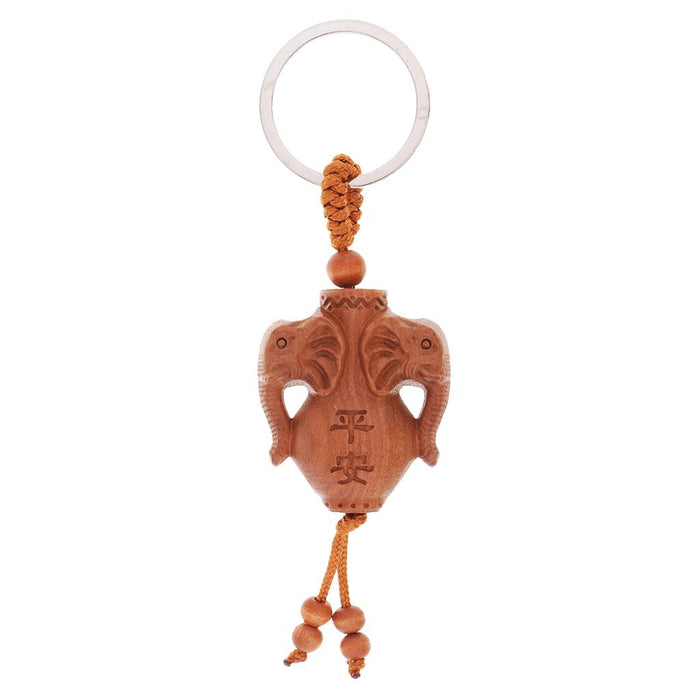 Crofta Wooden Carving Car/Bag/Purse Key Ring Lucky Pendant Key Chain 14