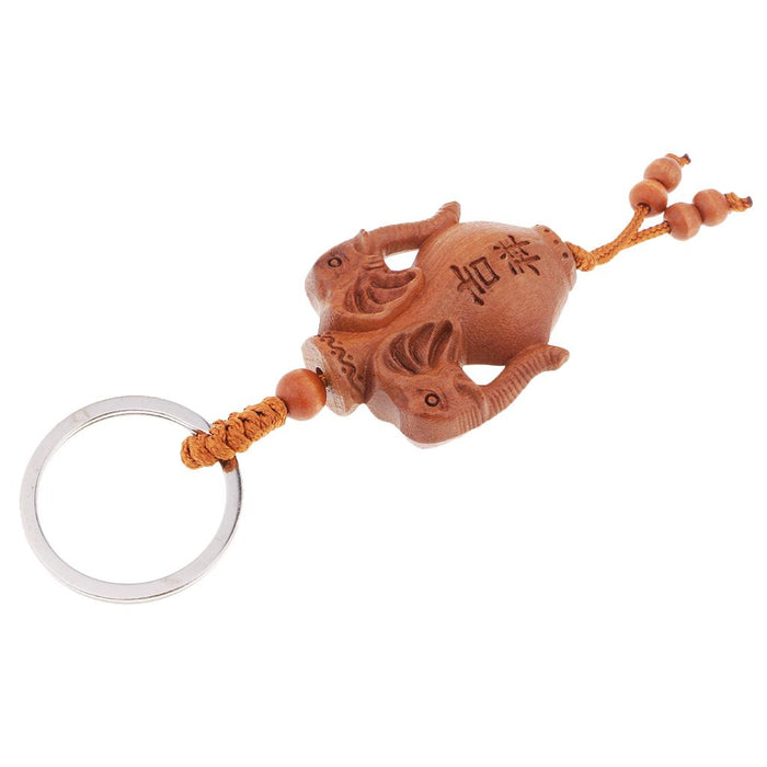 Crofta Wooden Carving Car/Bag/Purse Key Ring Lucky Pendant Key Chain 14