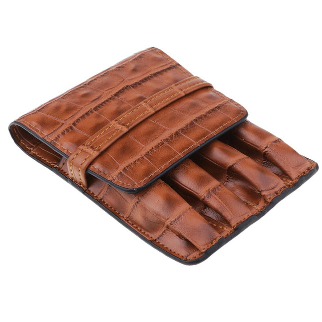 Crofta Vintage Handmade Leather Pen Bag Portable Pencil Bag Pen Accessories For 4 Pens Brown